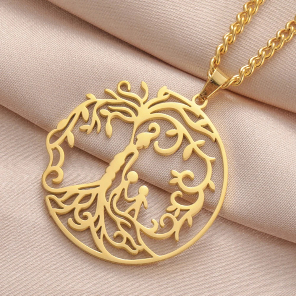 Dawapara Tree of Life Necklace Mom Family Tree Necklace Protection Amulet Stainless Steel Jewelry Gifts for Mom