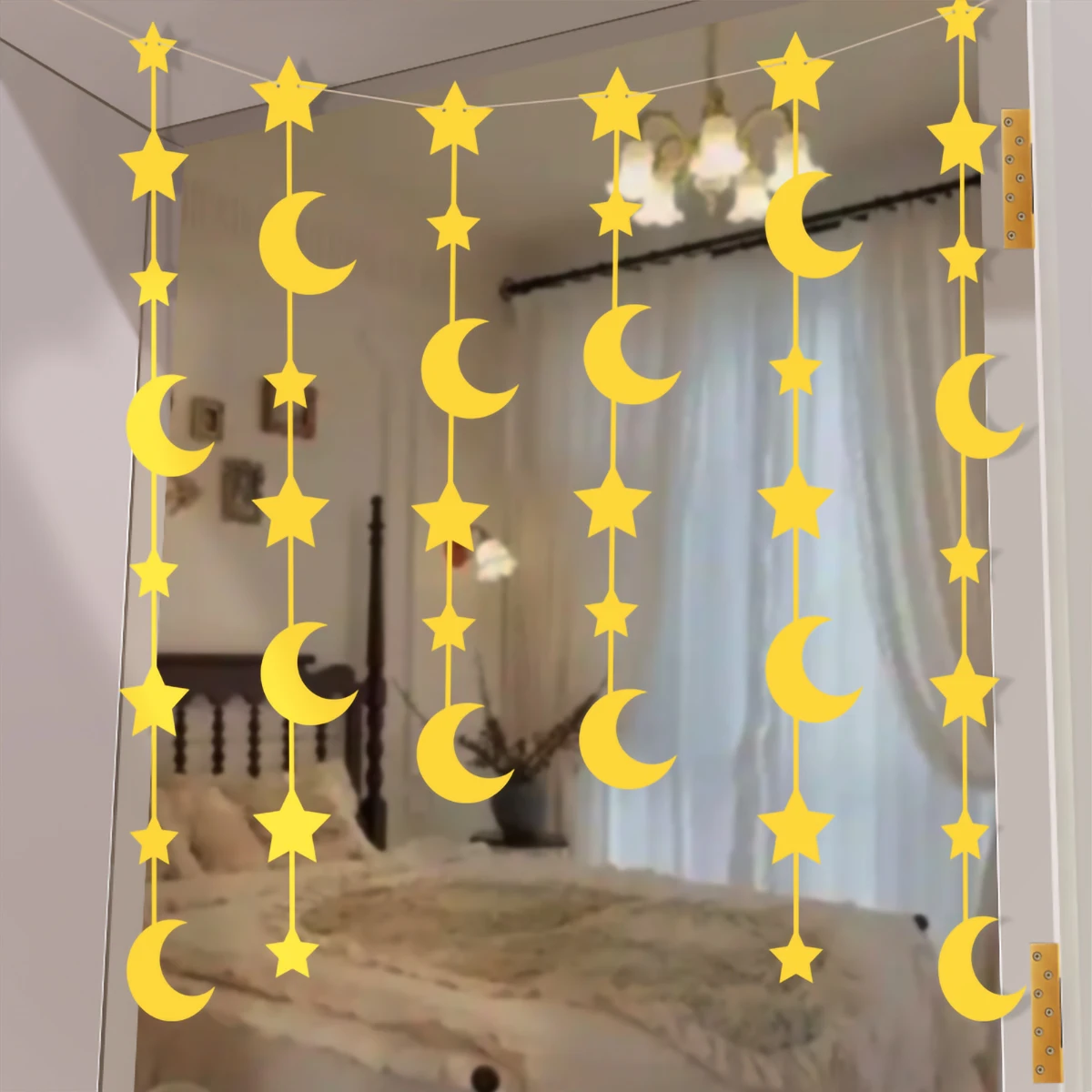 Eid estrella Luna colgante tela no tejida cadena bandera conjunto decoración de fiesta diseño Banner fondo