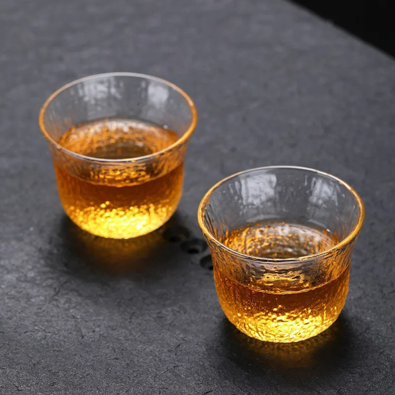 Glass Small Tea Cup with Heat-resistant Hammer Pattern Japanese Transparent Thickened Kung Fu Tea Set Tea Bowl