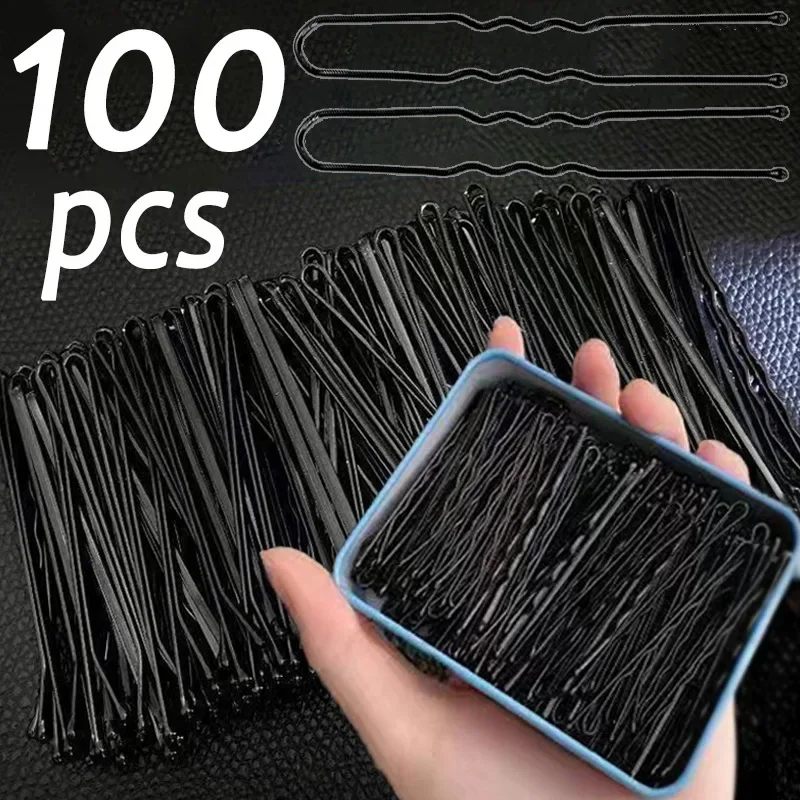 

Simple Black Hairpin No Paint Peeling Ripple Hairclip Fixed Hair Grip U-Shaped Non Fading Straight Clip Headwear Accessories