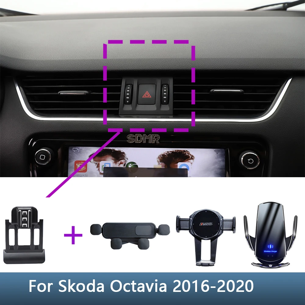 Dla Skoda Octavia 2016 2017 2018 2019 2020 Samochodowy uchwyt na telefon Specjalny stały wspornik Podstawa Bezprzewodowe ładowanie Akcesoria wewnętrzne