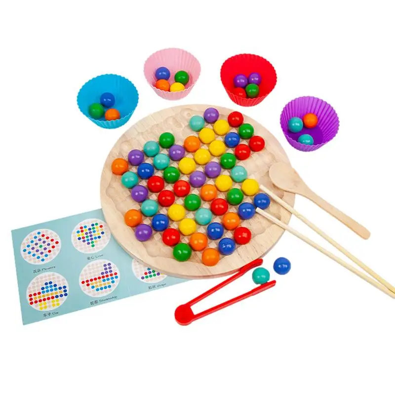 Wooden Bead Game Rainbow Sorting Activity Set Counting Toy For Kids Toddler Educational Montessori Games For Math Learning Great