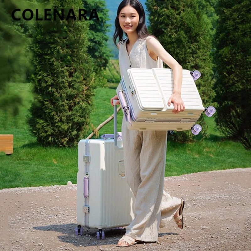 

COLENARA USB Charging Suitcase Front Opening Boarding Case Laptop Trolley Case 20"24"26"28 Inch Multifunctional PC Luggage