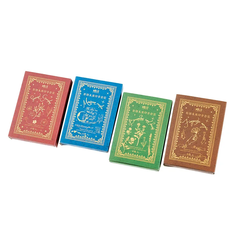 JIANWU 6 Pcs Vintage Sketch Plants Wooden Stamp DIY Scrapbooking Diary Decorative Wooden Rubber Seal Kawaii Stationery Supplies