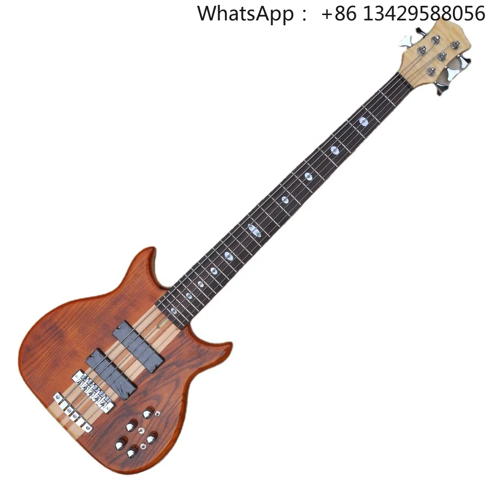 Flyoung Brown 5 Strings Electric Bass Guitar Professional Bass Guitar Rosewood Fretboard Bass