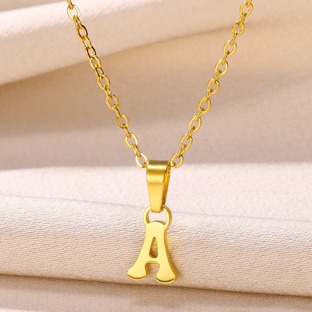 14K Gold-Plated Initial Charm Pendants - Minimalist Stainless Steel Alphabet DIY Jewelry for Women
