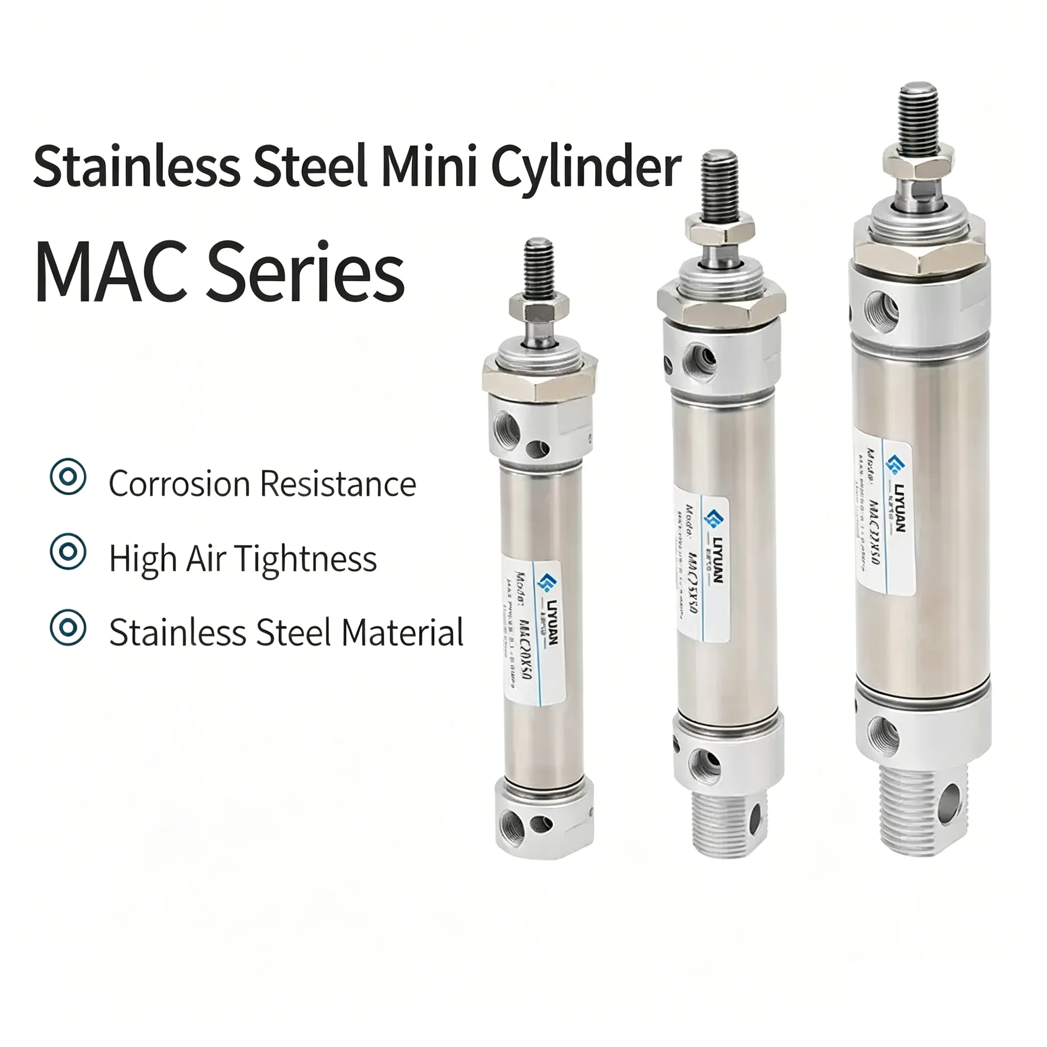 MAC Mini Stainless Steel Pneumatic Cylinder AC16/20/25/32/40-Stroke25-200mm Adjustable Reciprocating Buffer Type With Magnet