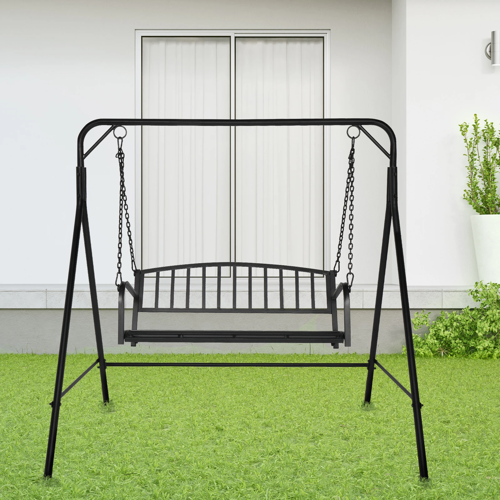 118*46*47cm Iron Art With Iron Chain Vertical Bar Backrest 200kg Iron Swing Black（Swing frames not included）