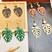 Dainty Colorful Painting Monstera Leaf Earrings with Mother of Pearl Hawaiian Jewelry