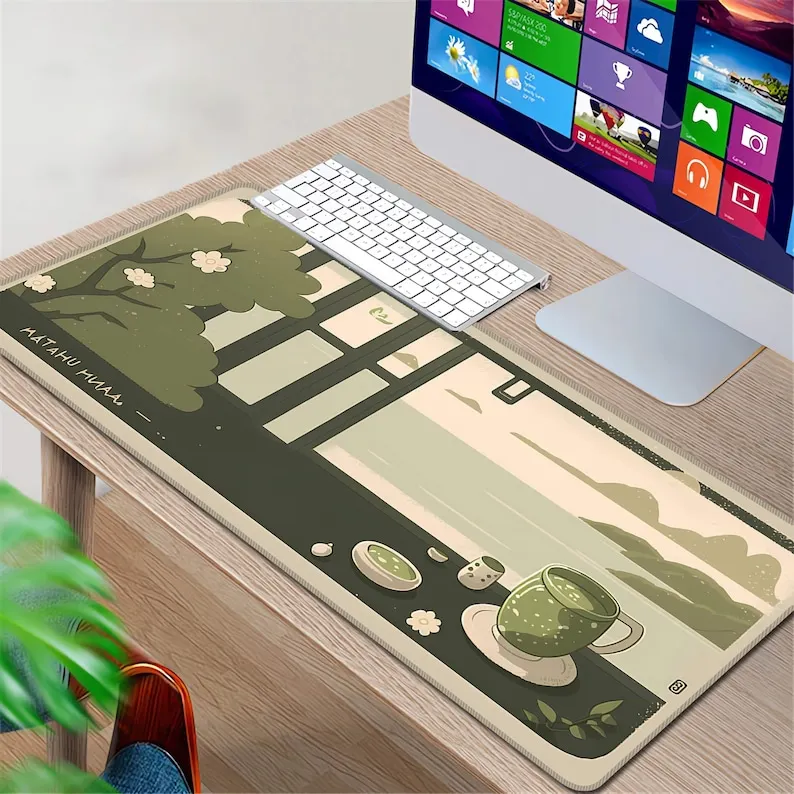 Cute Japanese View Desk Pad Matcha Mouse Pad Kawaii Desk Mat Aesthetic Anime Desk Decoration Origanl Design Office Computer Mat