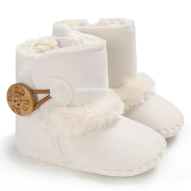 2024 Autumn Winter Baby Boots, Infant Girls Boys Warm Fashion Solid Shoes with Fuzzy Balls First Walkers Kid Shoes 0-18M