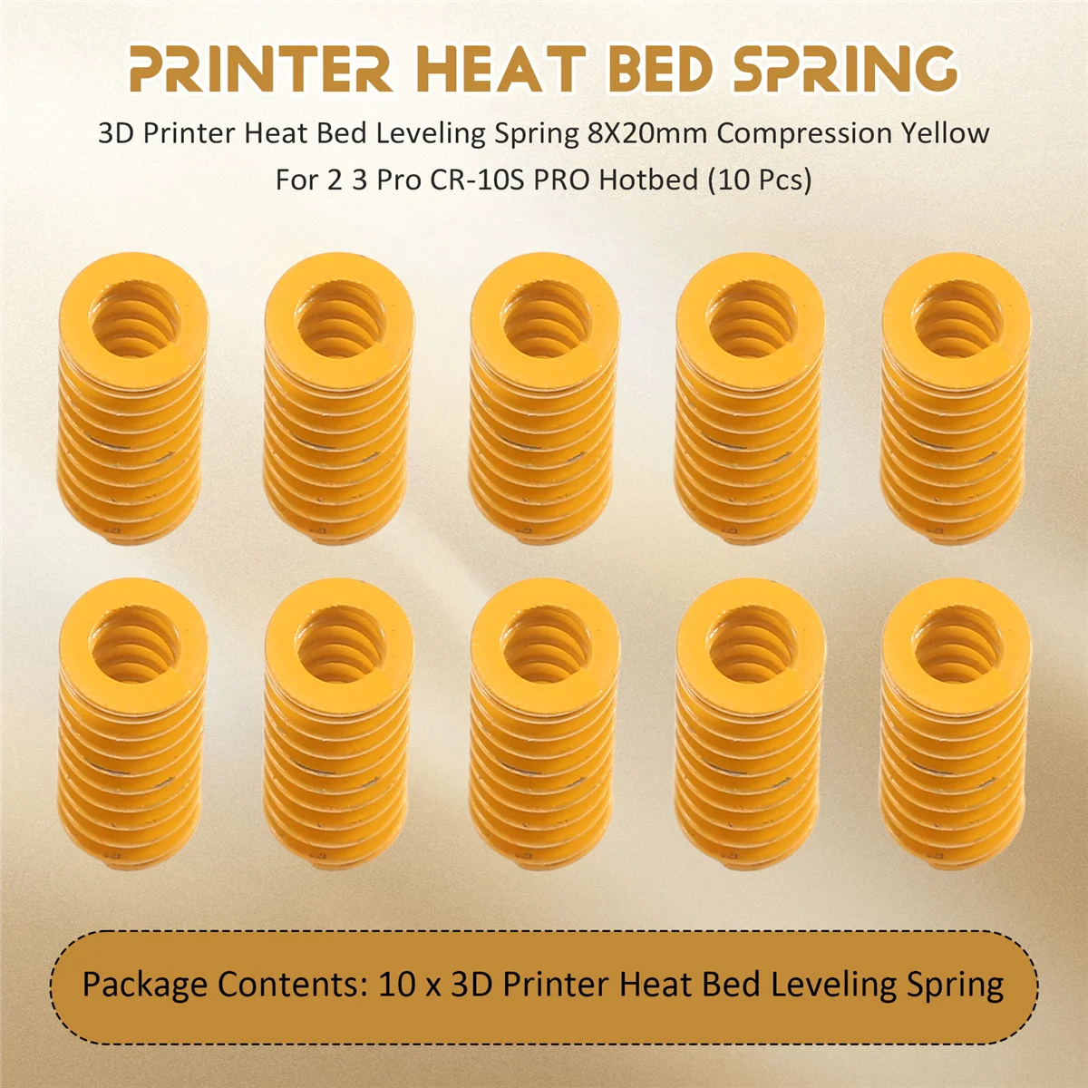 

3D Printer Heat Bed Leveling Spring 8X20mm Compression Yellow for Creality Ender 2 3 Pro CR-10S PRO Hotbed (10 Pcs) DY