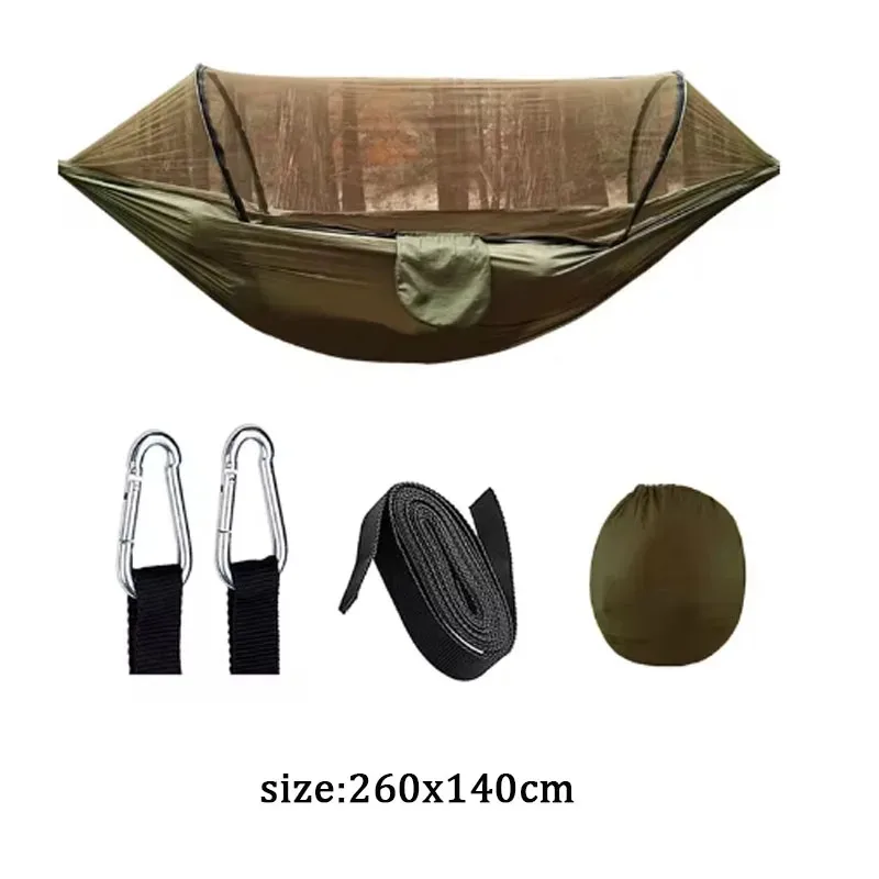 1PC Camping Hammock withMosquito Net 260x140cm Automatic Quick-opening Anti-rollover Nylon Hammock Chair Outdoor Hanging Bed Net