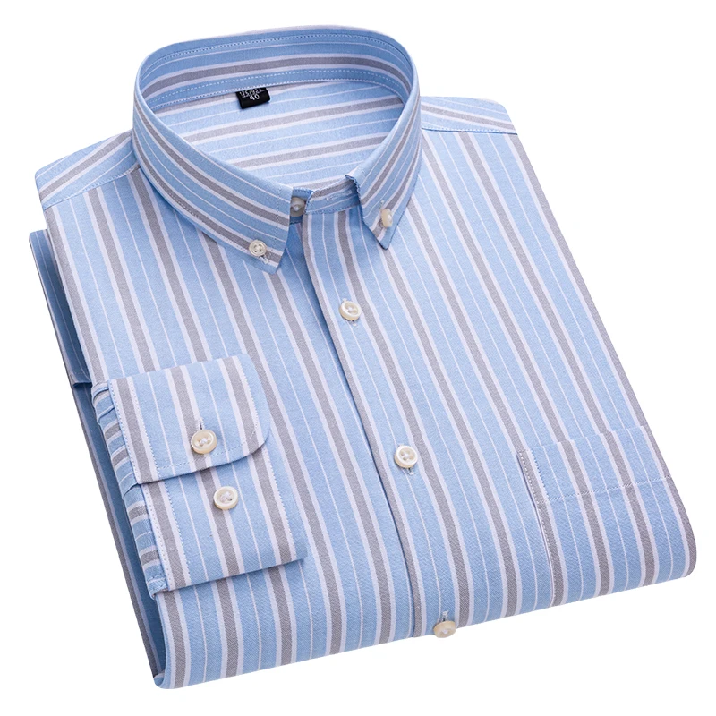 

New Quality Men's 100% Cotton Plaid Shirt Long Sleeve Casual Stripe Oxford Soft Business Social Comfort Slim Fit Spring Autumn