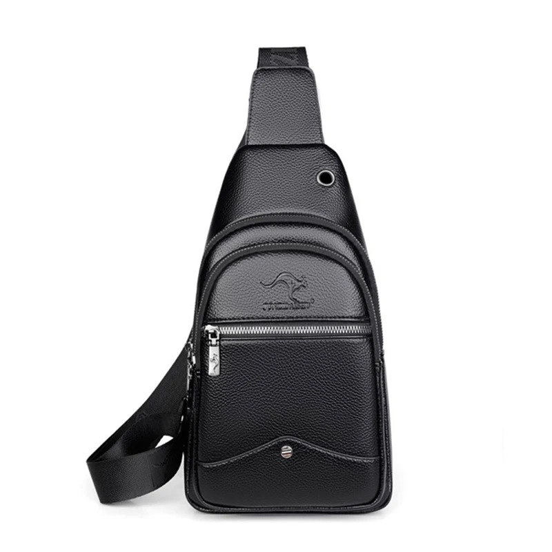 

PU Chest Bag Youth Mini Satchel Black Saddle bag Fashion Shoulder Bag PU Chest Pack with earphone hold design