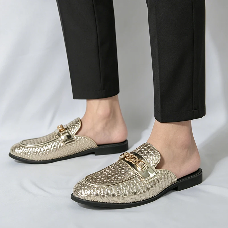 Big Size 45 46 Mules Man Luxury Half Slippers Leather Backless Summer Slip On Flat Sneakers Woman Casual Shoes Slides Sandals