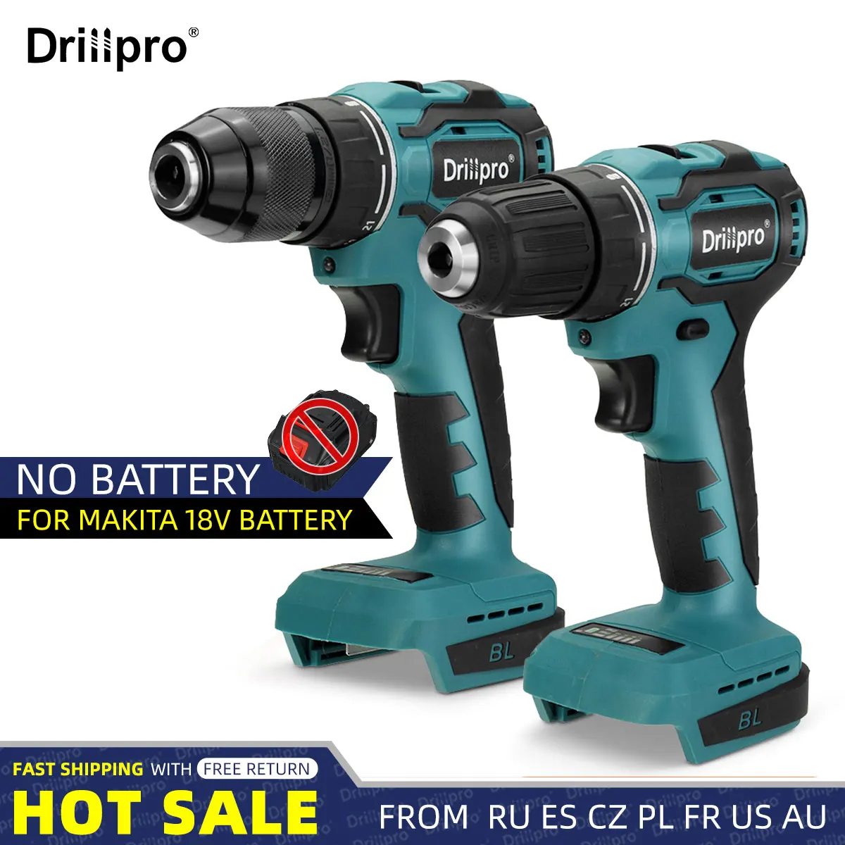 Drillpro 3 in 1 Brushless Electric Drill Screwdriver 21+1 Torque Cordless Driver Power Tool 10mm 13mm for Makita 18V Battery