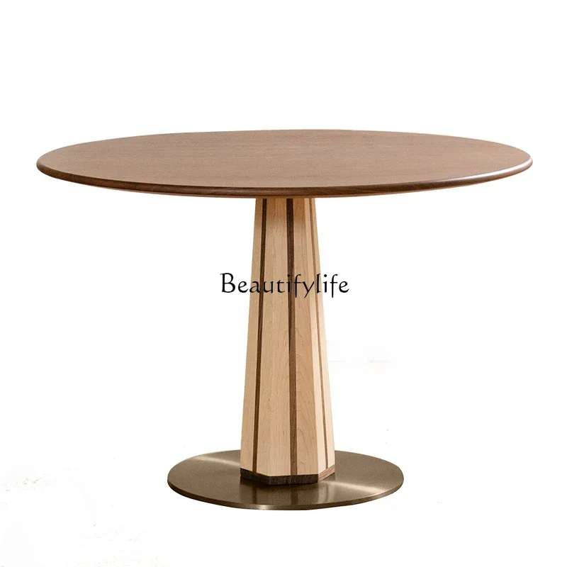 

FG10North American black walnut solid wood round dining table casual balcony dining table light luxury