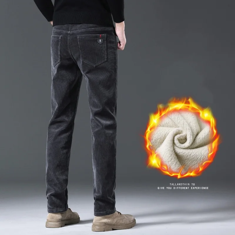 

Winter Men's Plush Corduroy Pants Business Casual Gray Thickened Warm Trousers Classic Men's Stretch Comfortable Trousers