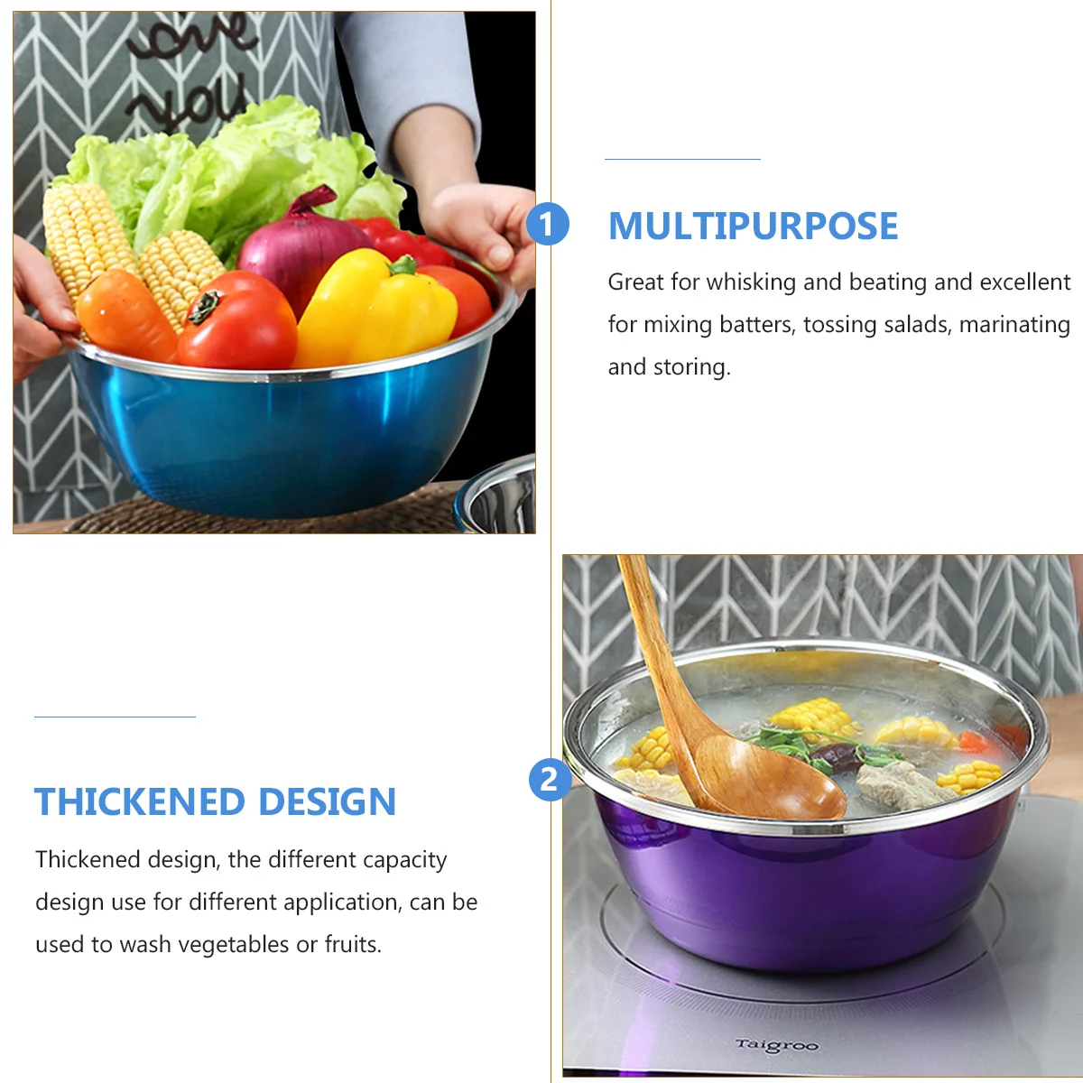 

3Pcs Stainless Steel Mixing Bowls Set Nesting Bowls for Kitchen Use Multipurpose Flat Rim for Easy Pouring Storage