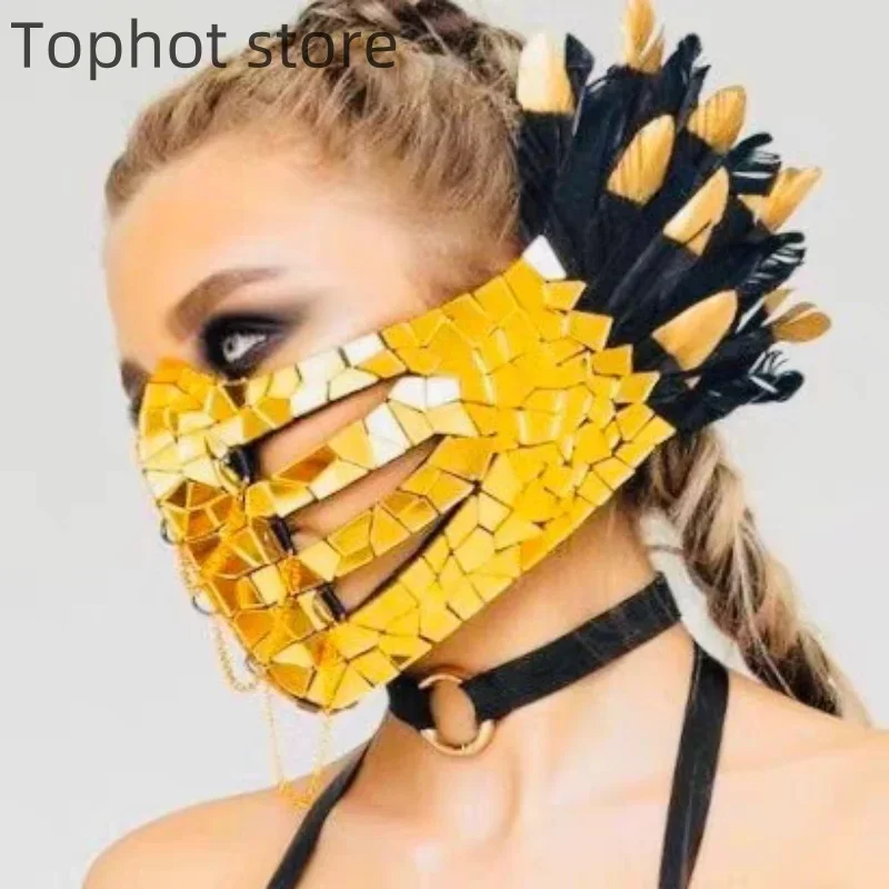 Masked หรูหรายุ้ยกระจกเครื่องประดับหน้ากากตลก Masquerade เต้นรําฮาโลวีนนักร้องอุปกรณ์เสริมเวที