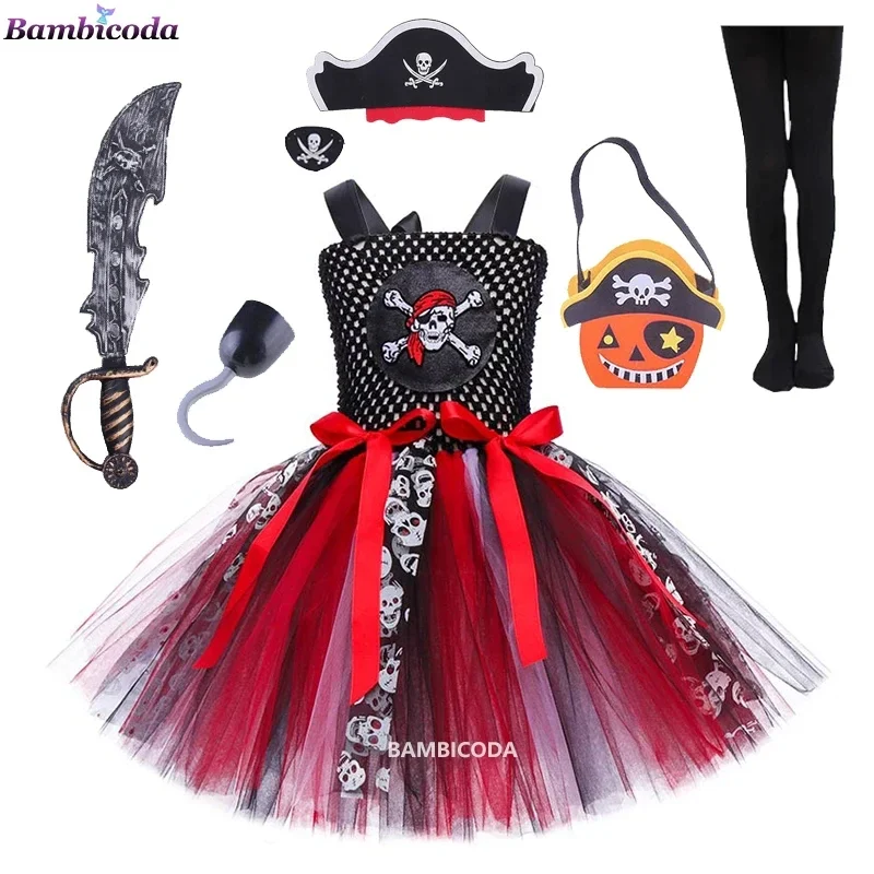 11Pirate Costume Girls Pirates of The Caribbean  Sparrow Cosplay Child Kids Clothes Prop Suit Carnival Party Costumes for Kids