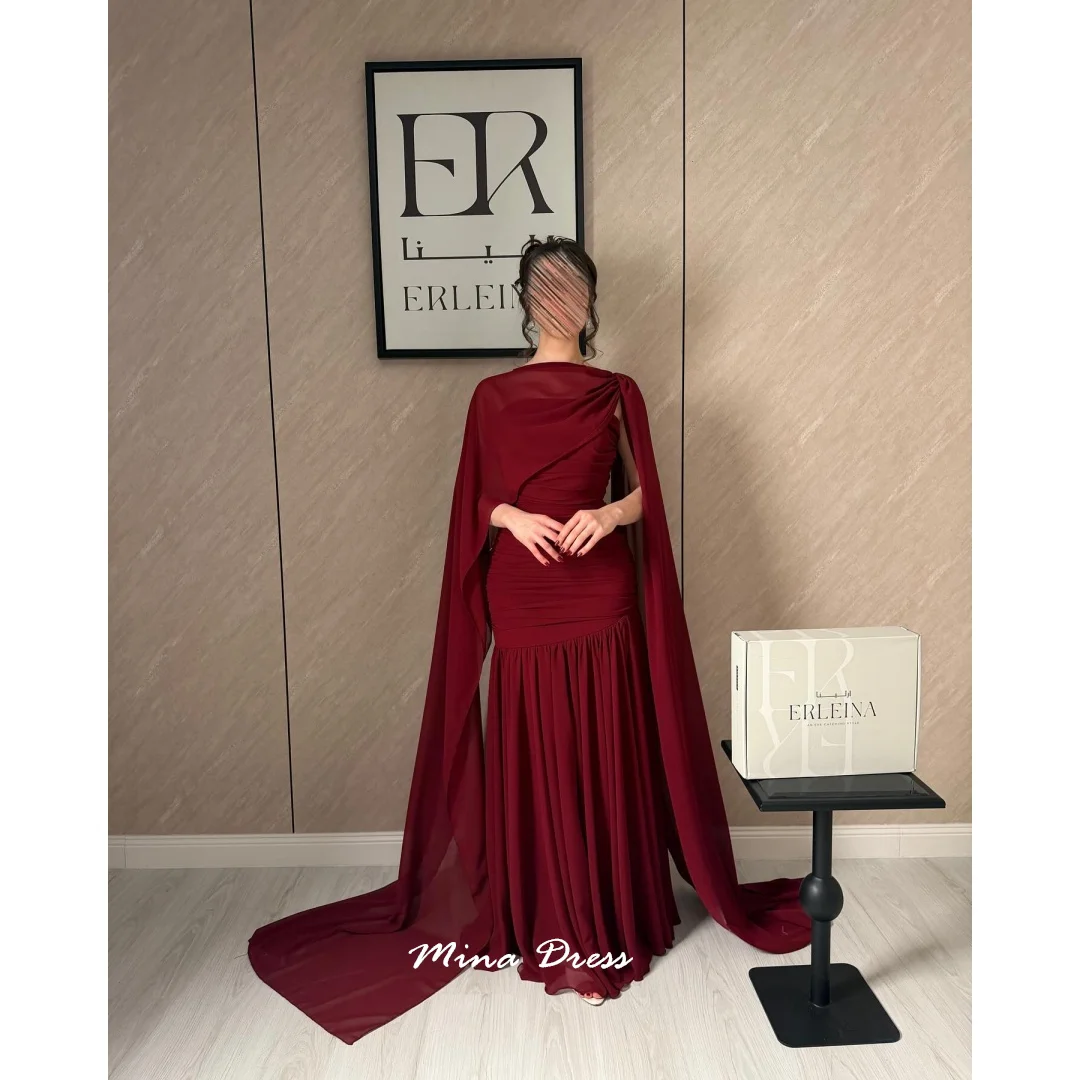 

Mina Customized Red Luxurious Women's Evening Dresses Women Elegant Party Dresses Woman Folds Tailing Luxury Party Dress Prom