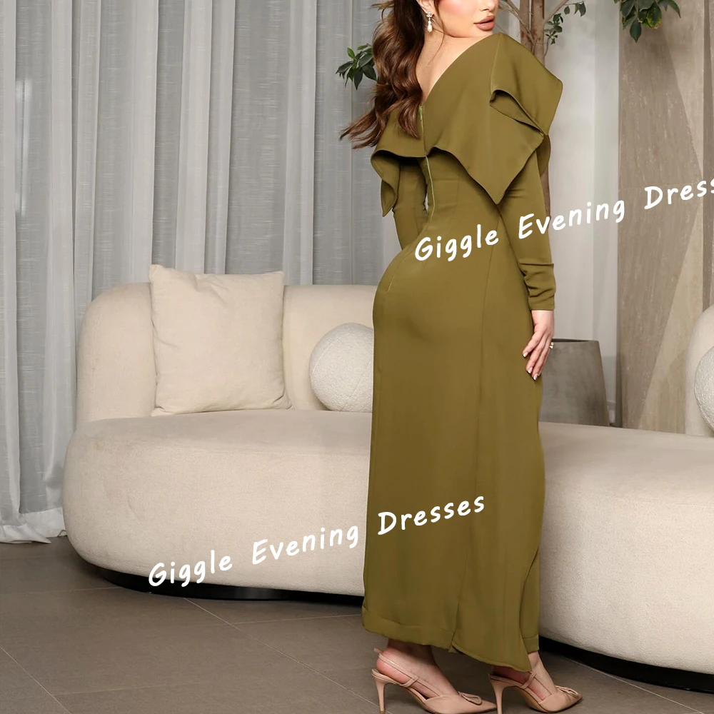 Giggle Crepe Close-Fitting O-Neck Elegance Prom Gown Saudi Arab Pleating Slit Ankle-Length Evening Party Dresses for Women 2024