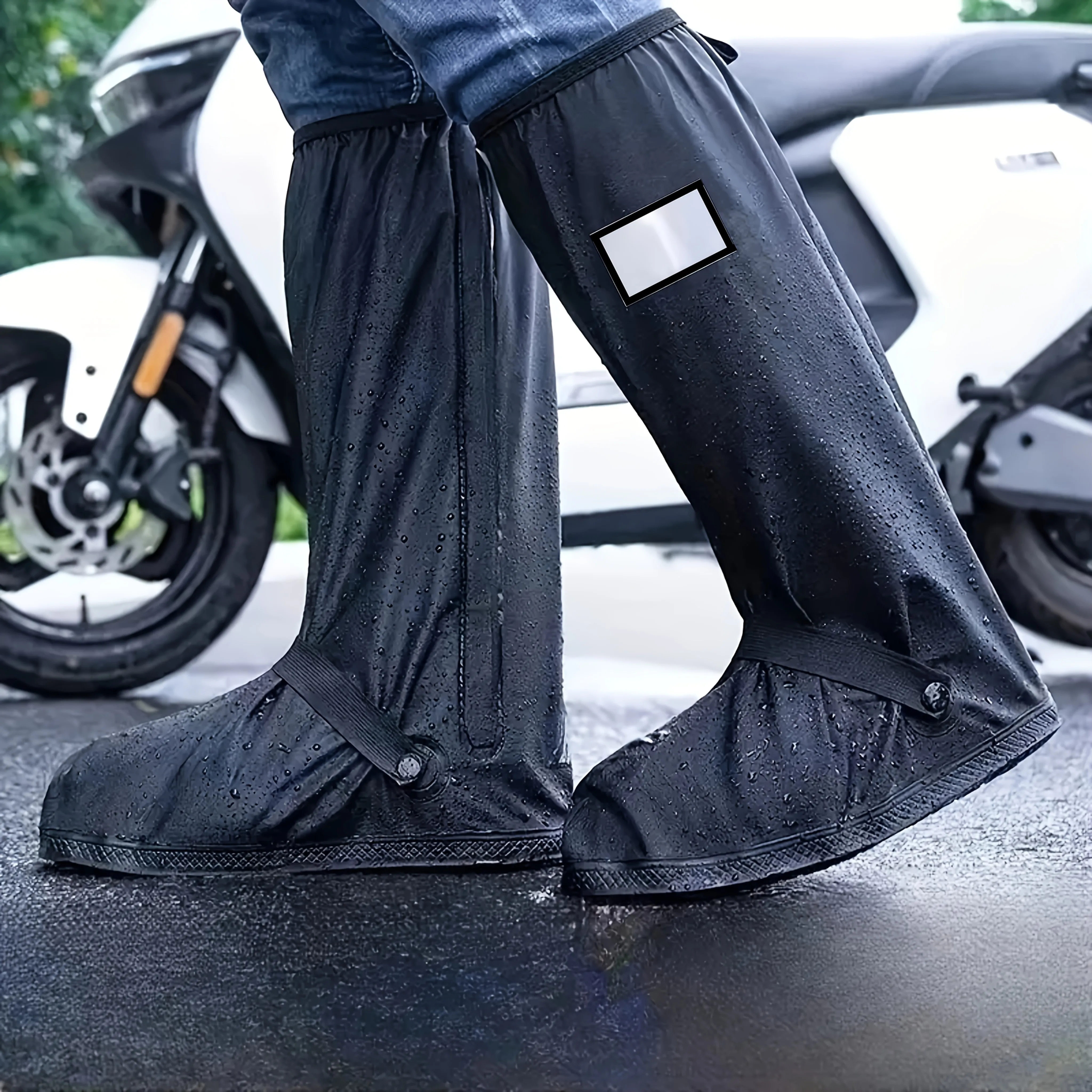 غطاء حذاء قابل للتعديل - حذاء مسطح مقاوم للماء للرجال والنساء (مع نظام جلد سريع، أسود) - يبقي القدمين جفافًا بالكامل