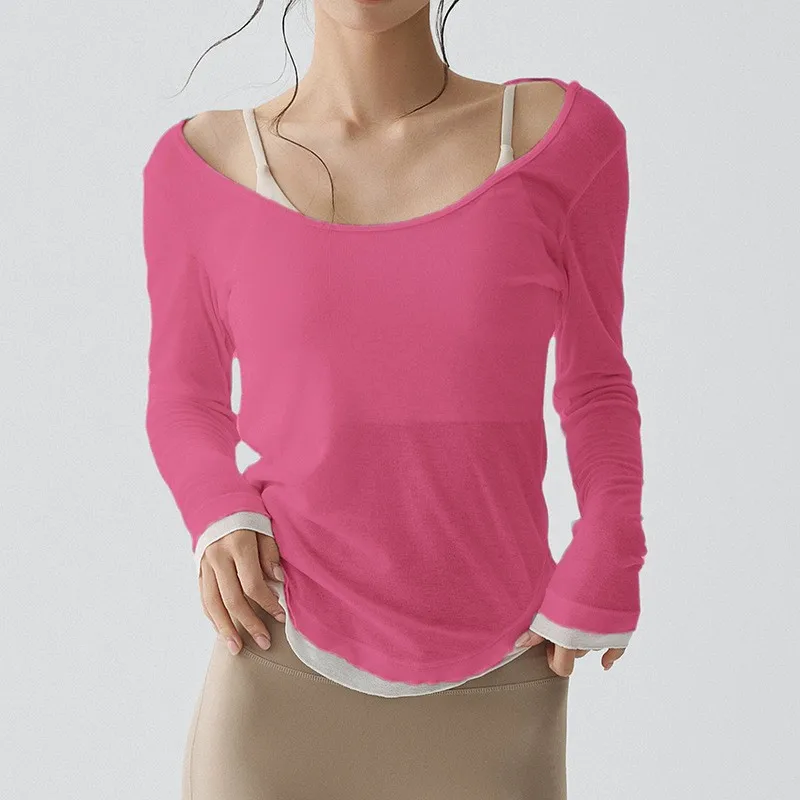 Damen-Sportshirt mit langen Ärmeln, Yoga-Bekleidung, Fitness-T-Shirt, schnelltrocknendes Lauf-T-Shirt, Trainingsoberteil, Damen-Gym-Shirt, Sportbekleidung. – Detail 1