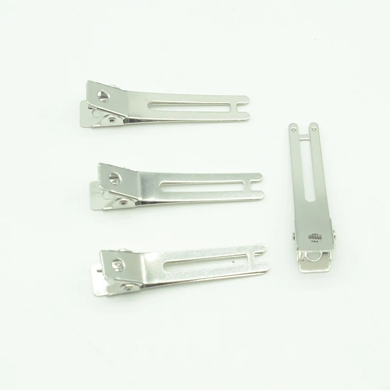 50PCS 4.8cm Silver Empty Double Prongs Metal Alligator Clips with Bar Plain Filigree Hair Barrettes Base Hairpin
