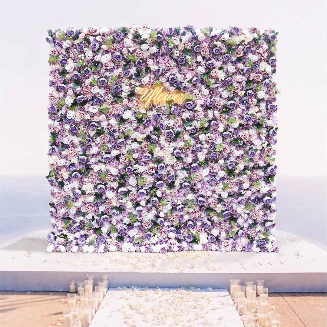 Luxury Wedding Purple Rose 5D Artificial Flower Wall Flower Arch Row Backdrop Floral Event Party Props Floral Arrangement Decor