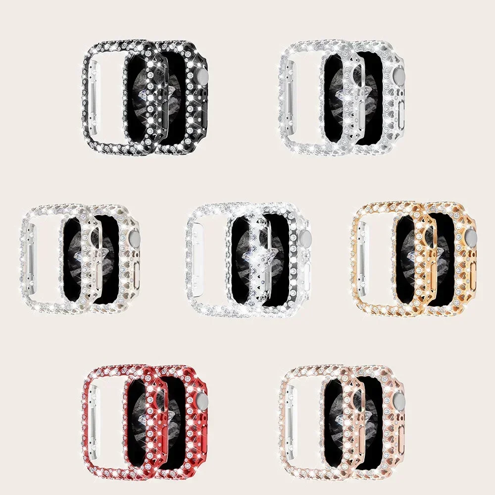 Casing berlian untuk penutup jam tangan Apple 9 8 7 41mm 45mm cangkang pelindung Bumper Bling untuk iWatch seri 9 8 7 bingkai pelindung PC