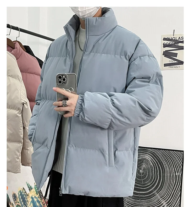 Winter Puffer Jacket Men Parkas Thick Warm Harajuku Coat Mens Stand Collar Solid Color Casual Parka Men Women Fashion Streetwear