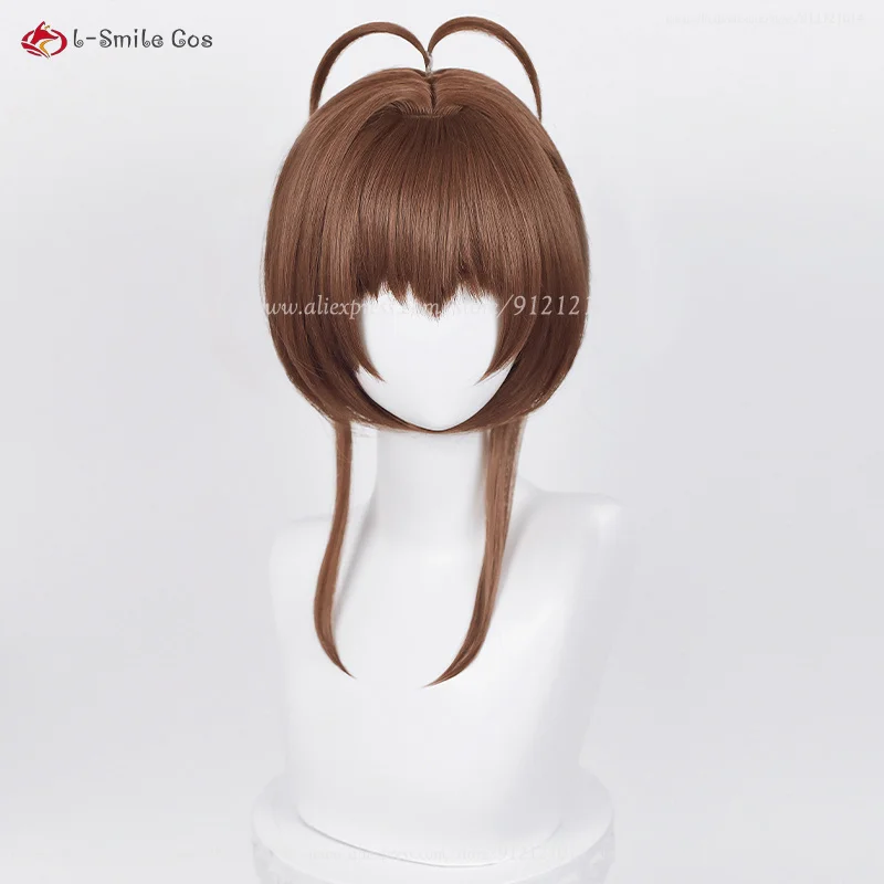 Anime Sakura Kinomoto Cosplay Kostuum Pruiken 46Cm Kort Bruin/Goud Hittebestendig Synthetisch Haar Halloween Feest Pruiken Pruik Cap