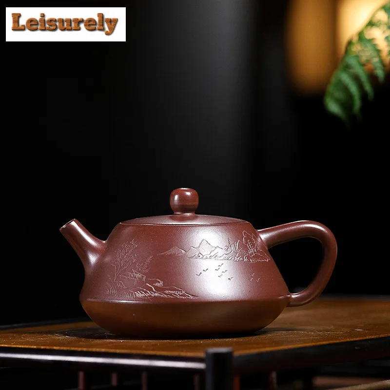 190ml Yixing Purple Clay Teapots Master Handmade Column Scoop Pot Raw Ore Purple Zhu Mud Kettle With Strainer Zisha Tea Set Gift