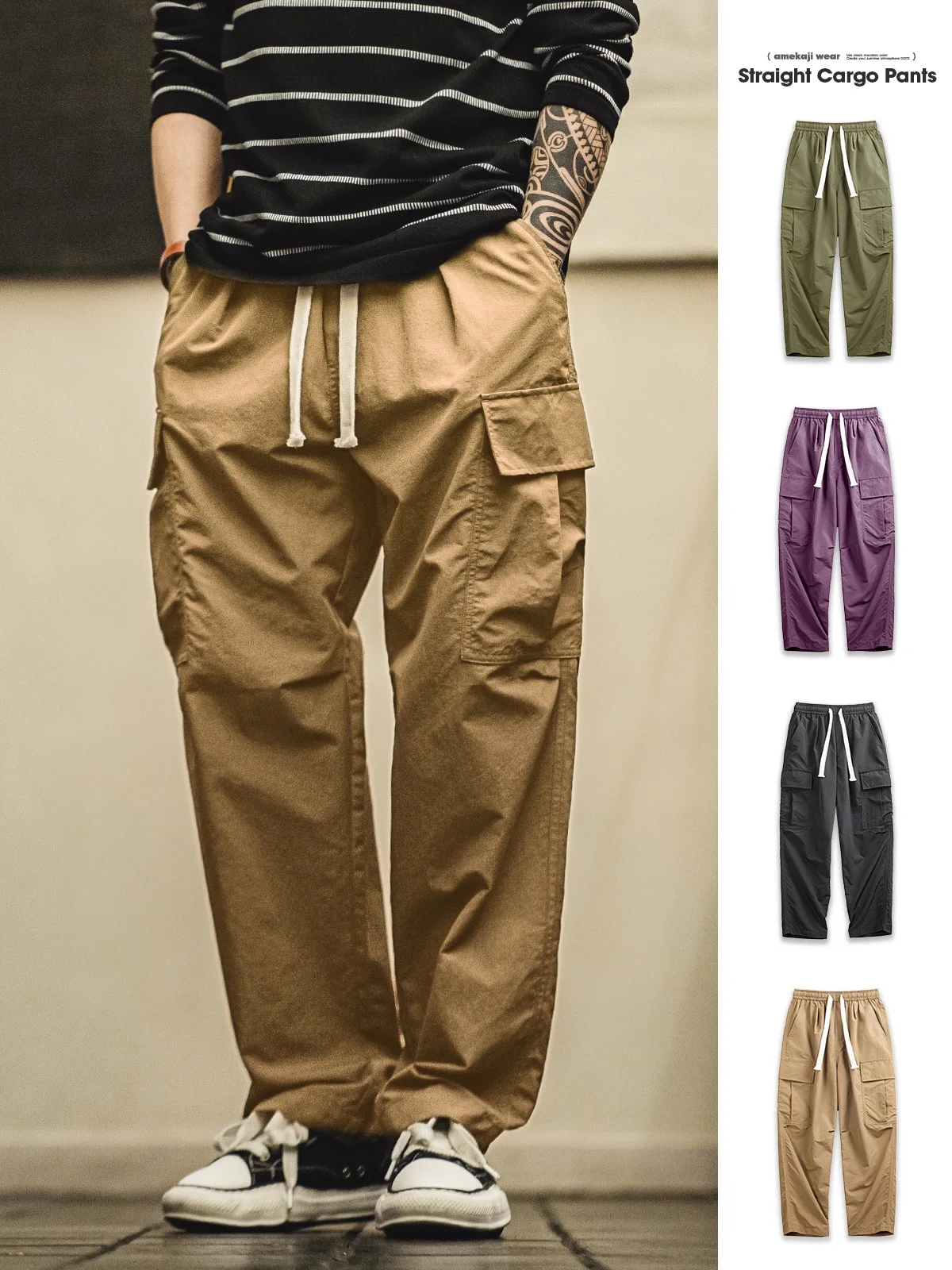 

Maden Waterproof Casual Pants Men's Outdoor Loose Straight Leg Spring Autumn Workwear Vintage American Sle Multi-ket
