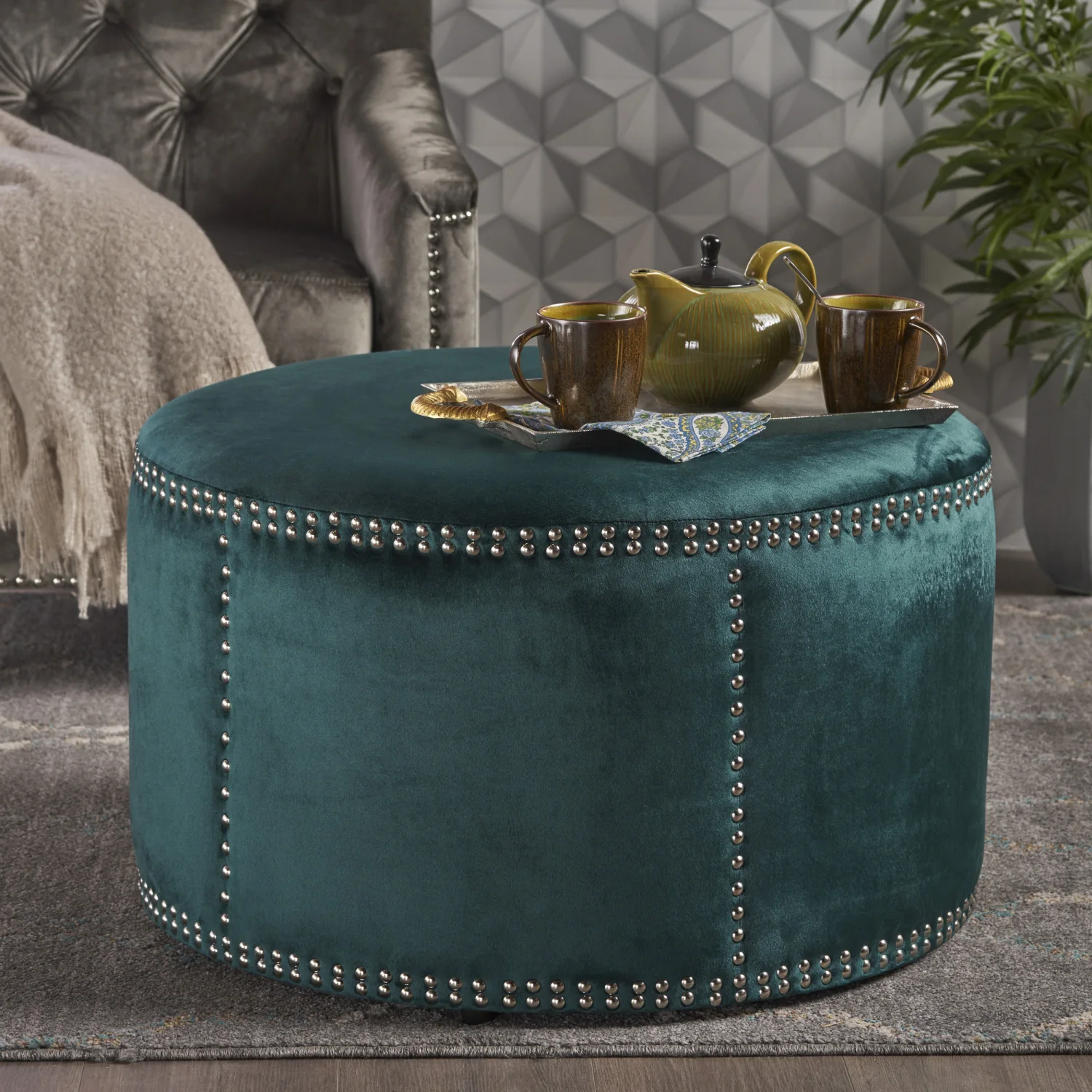 

Square Ottoman with Storage - Velvet Footstool for Living Room and Bedroom