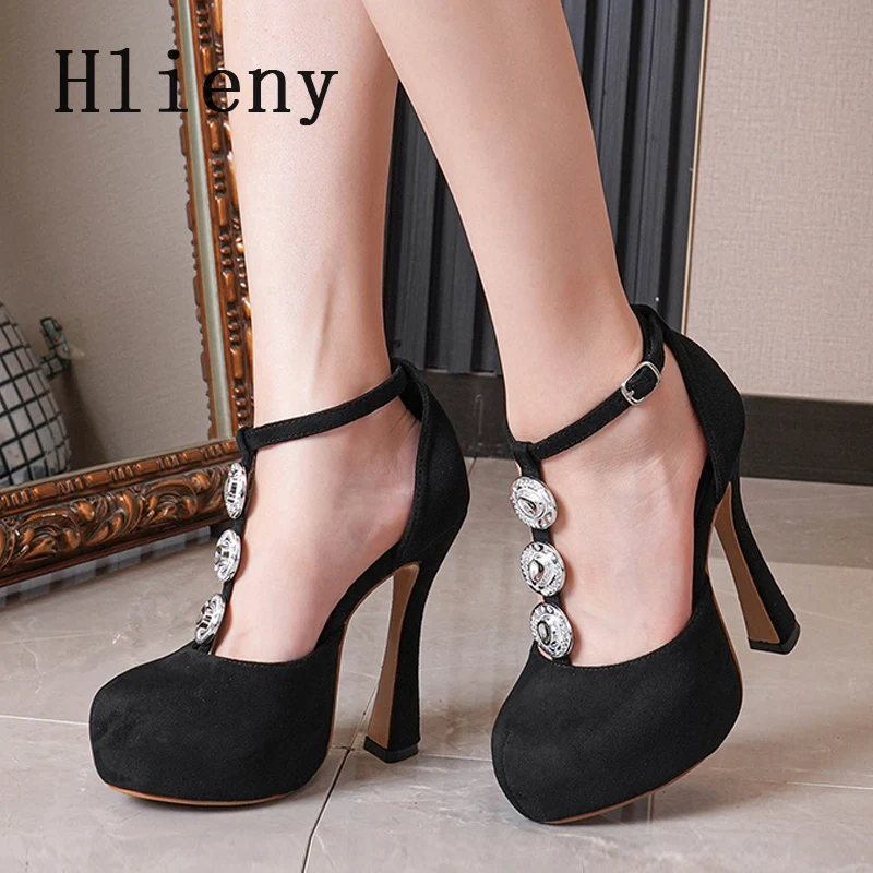 Hlieny Spring Autumn Platform Buckle Strap Pumps Women Fashion Crystal Round Toe Sandals Nightclub Party High Heels Shoes