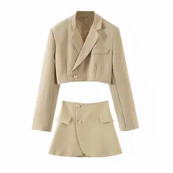 Women's European and American Fast Fashion Short Casual Blazer and High-Waisted Skirt Set 2020 Autumn New Female Two-piece Set