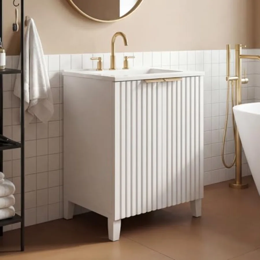 24 inch modern bathroom vanity with sink SMC Basin and Fluted Design freestanding vanity cabinet combo set for Small Bath rooms