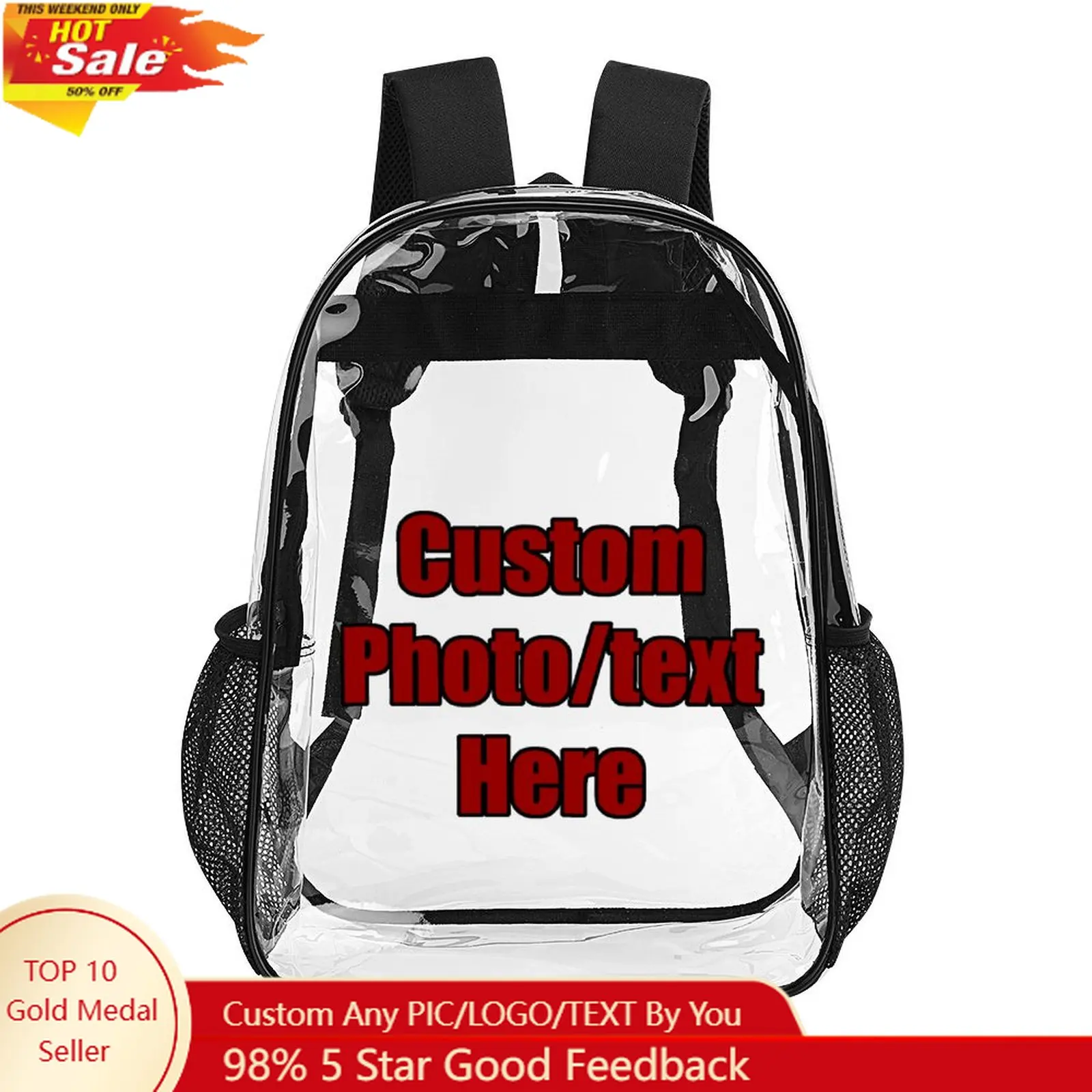 

Custom Clear Backpack Mans Womans High Quality Knapsack Daypacks Waterproof Backpacks GAA Bags Crest for Travel Daily Life