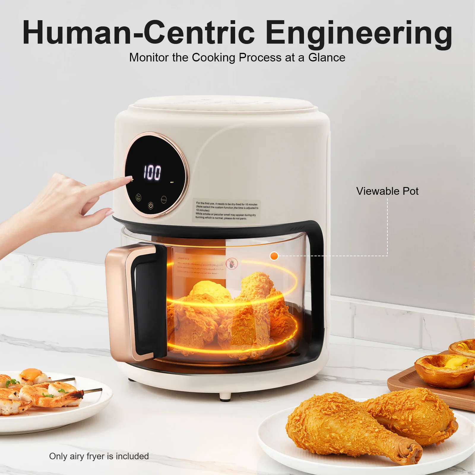 

360 ° Аэрофритюрница с прозрачным окном | Мультиварка 1200 Вт, 4,1 л, 8 программ, сенсорный экран | Средство для мытья посуды с антипригарным покрытием, пригодное для использования в посудомоечных машинах, для дома и ресторанов