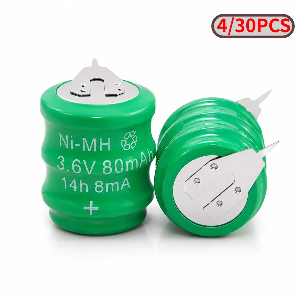 

4/10/20/30PCS Ni-MH 3.6V 80mAh Ni-MH Button Cell Rechargeable Battery Pack with Pins Tabs for RC Toys Electronic DIY Parts