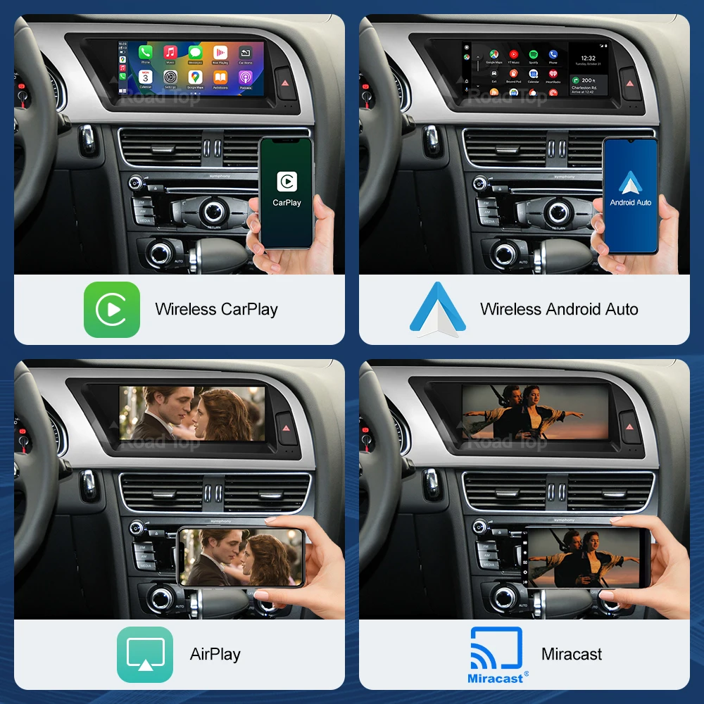 8.8 Inch Multimedia Display For Audi A4 2009-2012 Airplay Miracast Function Touch Screen Wireless Carplay Android Auto