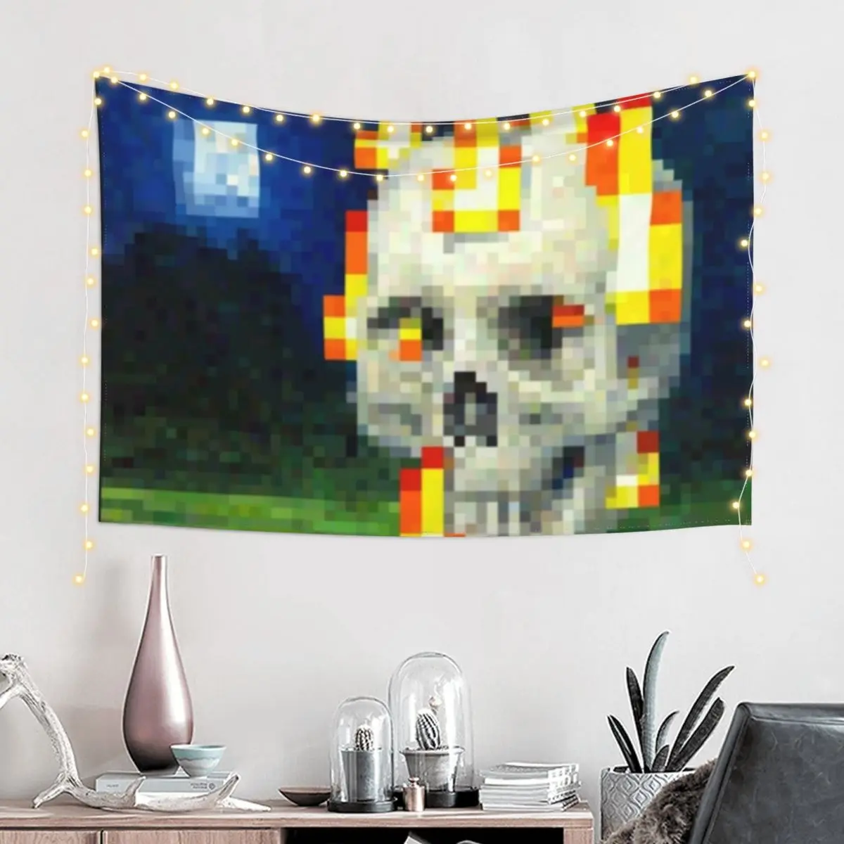 Minecraft Skull on Fire Painting Tapestry Carpet On The Wall Decorative Wall Mural Tapestry