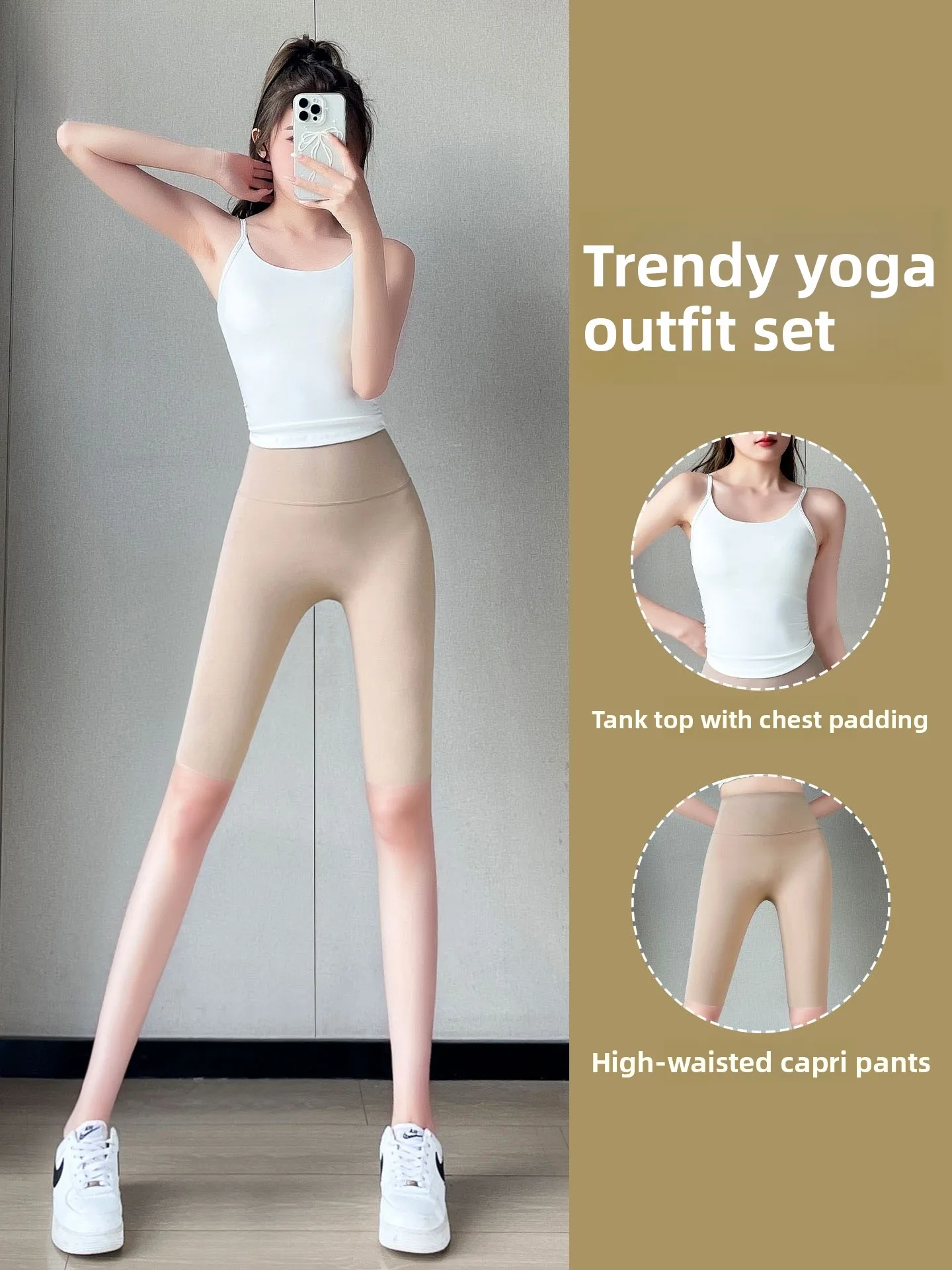 

High-Waist Five-Quarter Length Women's Fitn Pants Thin Yoga Sports Running Tights Elastic Tight-Fit Cycling Pants
