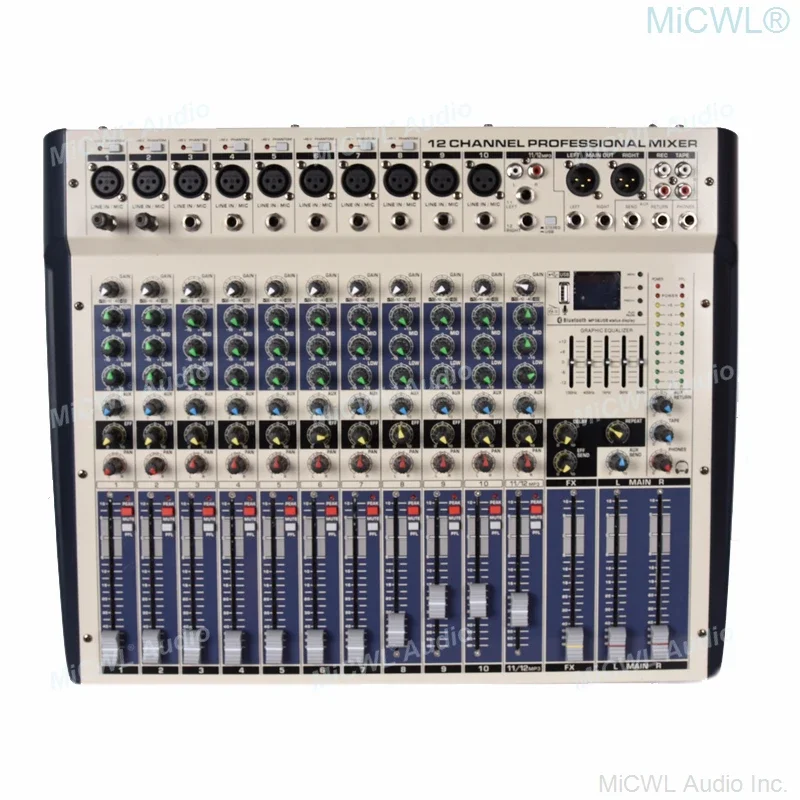 MiCWL M2400 12 Channel 2400W Power Mixing Console Mixer With 2x650W Dual Output Digital Power Amplifier 48V Phantom DSP Effect