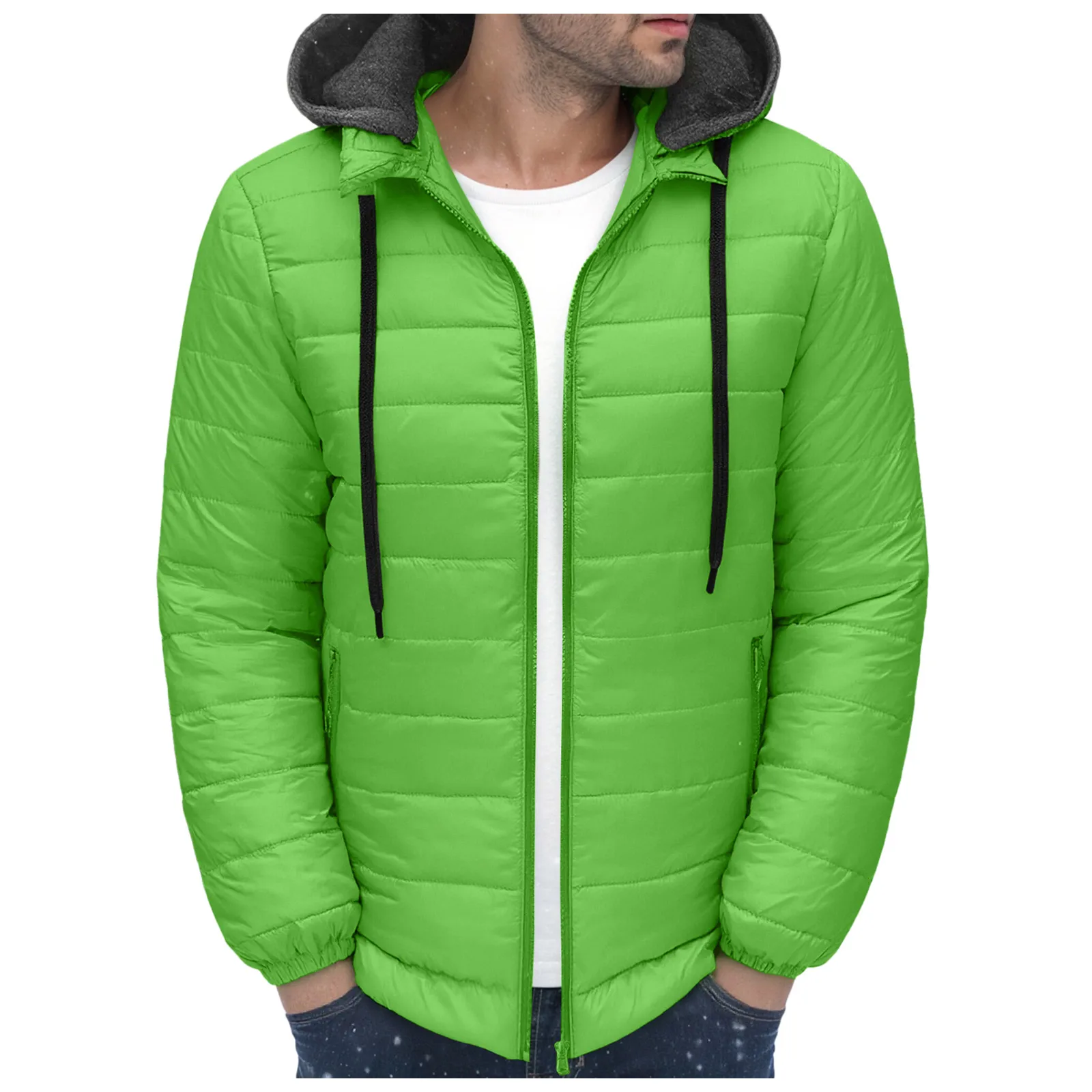 

Mens Wool Coat Men's Winter Casual Solid Color Zippered Padded Jacket With Detachable Hood Thickened Warm Men Cotton Trench Coat