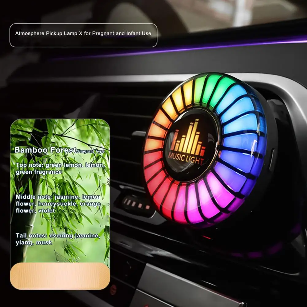 Music Rhythm Air Freshener Vent Clip Music Rhythm Pickup Light Voice Activated Auto-on-off Auto Aromatherapy Fragrance Diffuser